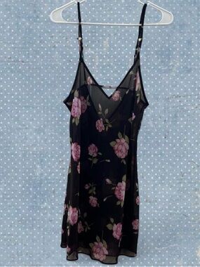 Y2K Fairy Boho Cottage Pink Floral Babydoll Slip Dress Vtg Lingerie